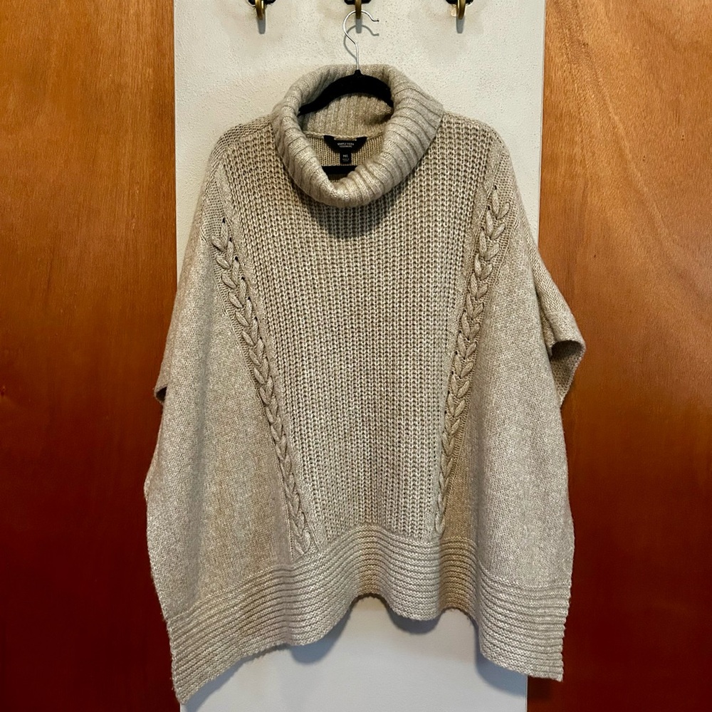 Simply Vera tan and cream with silver fleck cowl neck shawl sweater; size M/L
